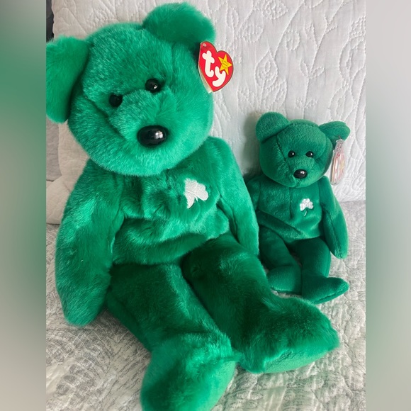 Ty Other - 🍀💚 RETIRED & RARE SET! St. Patrick’s Day Ty Beanie BUDDY & BABY Bear “Erin”.🍀